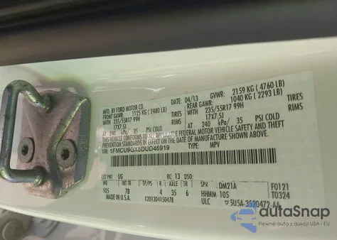 2013 Ford Escape Se from USA, damaged, VIN 1FMCU9GX5DUD46919